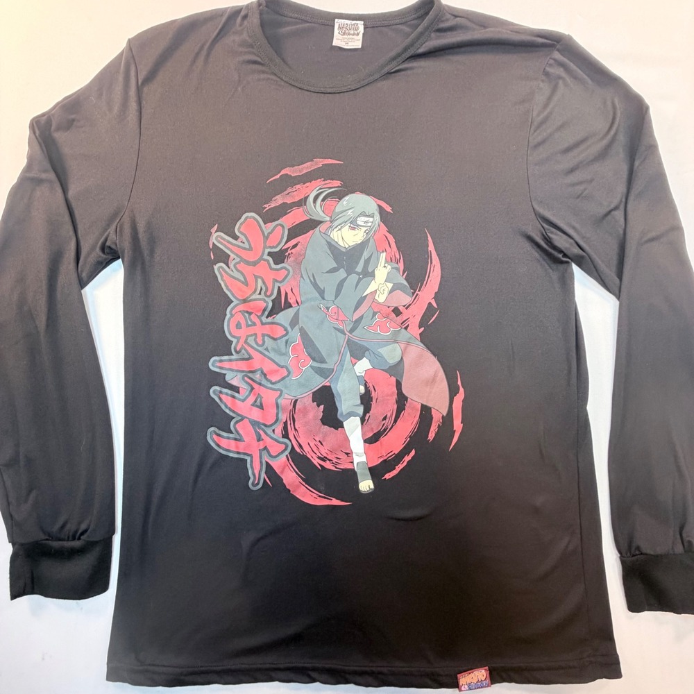 Naruto Shippuden Itachi Uchiha Long Sleeve Shirt Mens M Black Anime Graphic